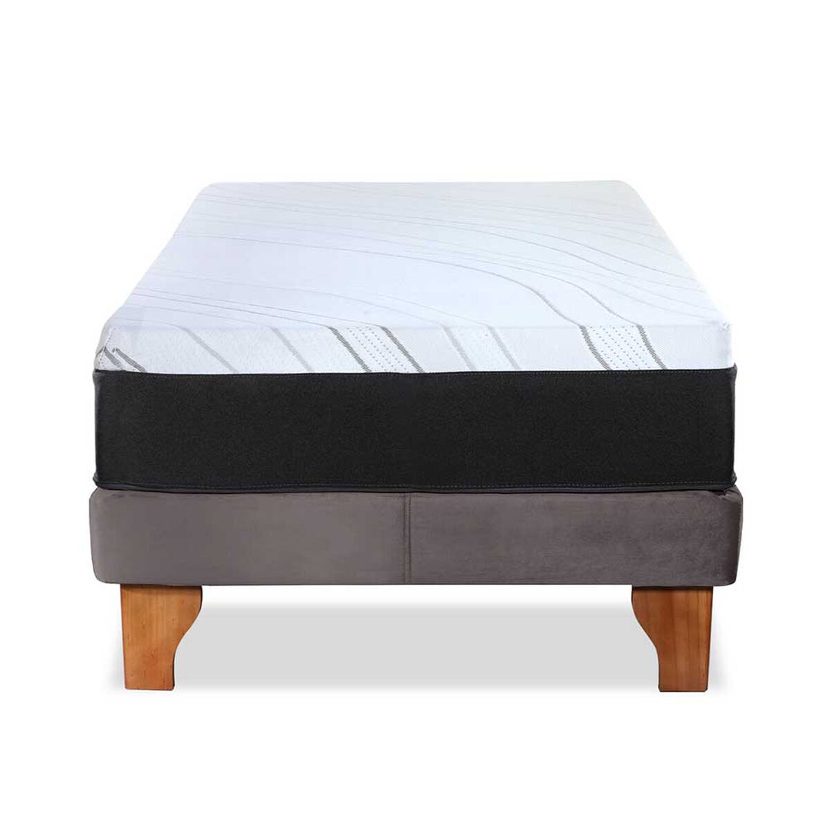 Cama Europea Latam Home 1 Plaza Zen Top Foam Soft Velvet Gris