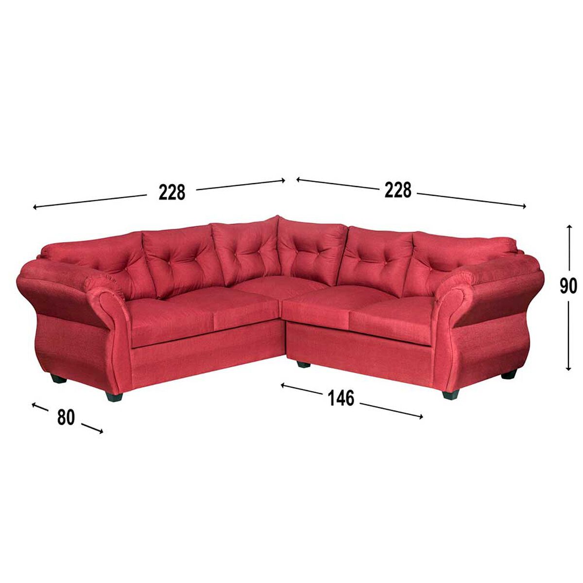 Sofá Seccional Diseño A&M Home Catalina Derecho 5 Cuerpos Burdeo