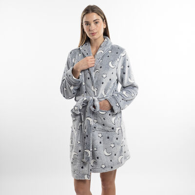 ICONO Bata Coral Fleece Lunas Mujer Icono
