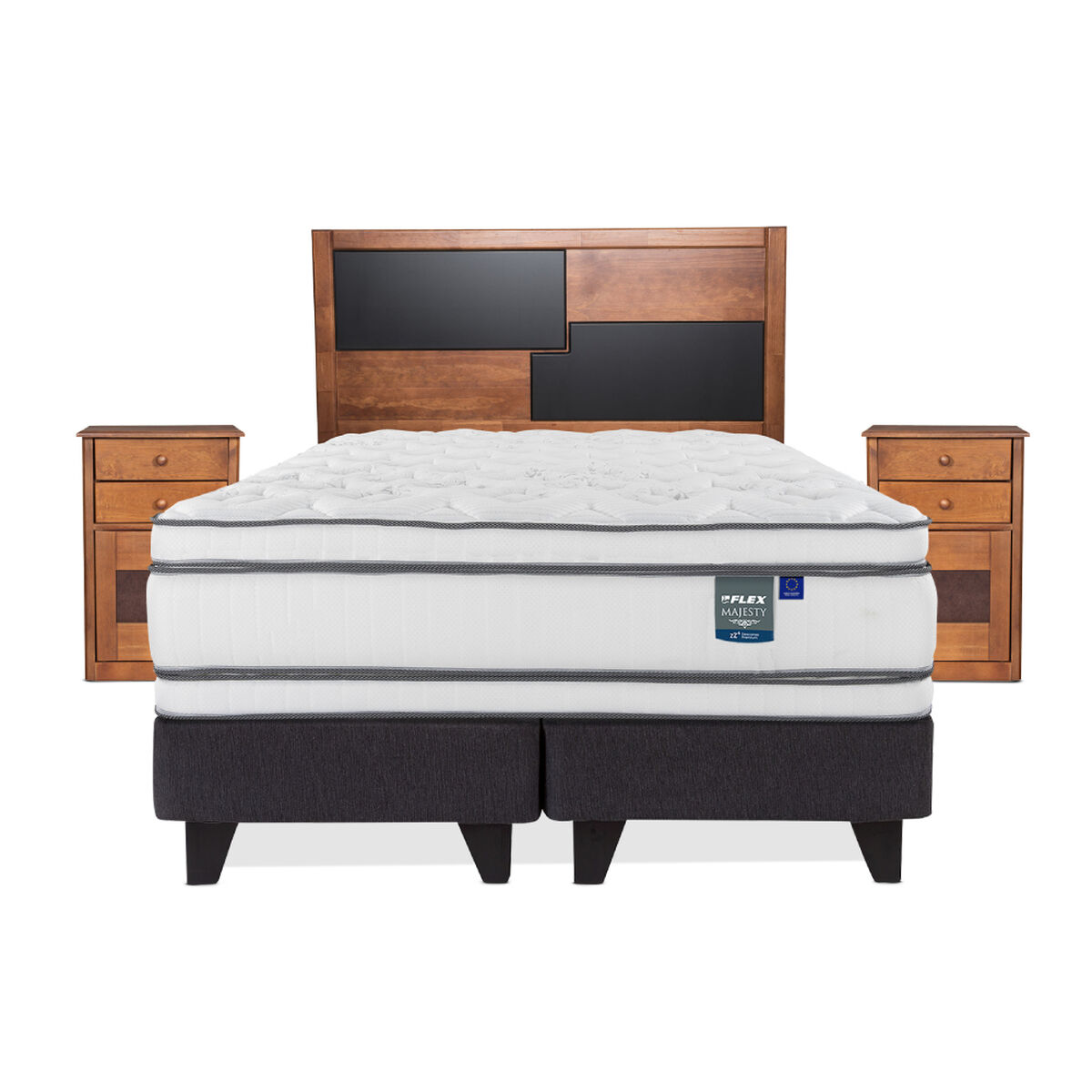 Cama Europea Flex King Majesty + 1 Respaldo + 2 Veladores