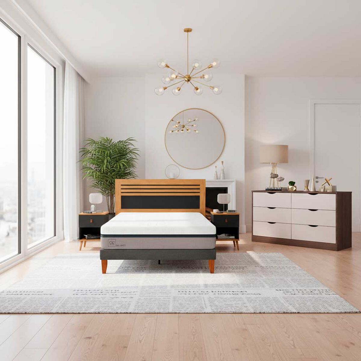Combo Cama Europea CIC 2 Plazas Balance + Respaldo 2 Plazas + 2 Veladores Casanova + C&oacute;moda Casanova Pisa 6 Cajones