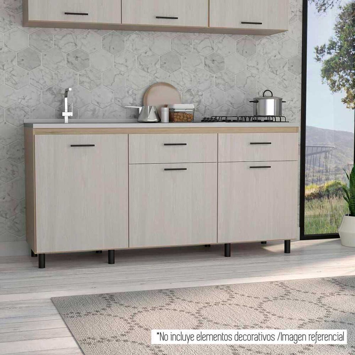 Mueble de Cocina Lavaplatos TuHome Gante 3 Puertas 2 Cajones Rovere Niebla