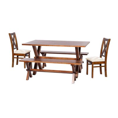 Imagen 1 del producto Juego de Comedor Latam Home Sevilla Segovia 2 Sillas + 2 Bancas Lino Blanco