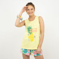 Conjunto Pijama sin Mangas Mujer Icono Amarillo, Coral, Gris, Rosado