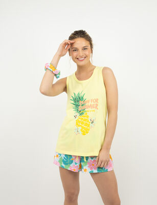 Imagen 1 del producto Conjunto Pijama sin Mangas Mujer Icono Amarillo, Coral, Gris, Rosado