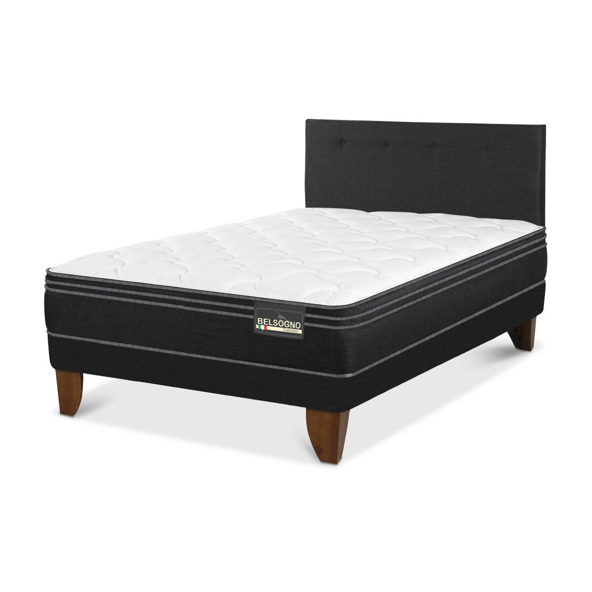 Cama Europea Belsogno 1,5 Plazas Premium + Respaldo Black