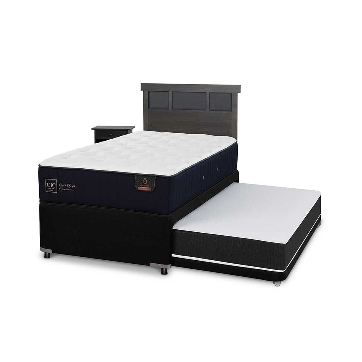 Cama Nido CIC 1,5 Plazas Premium + Respaldo + Velador Dublin