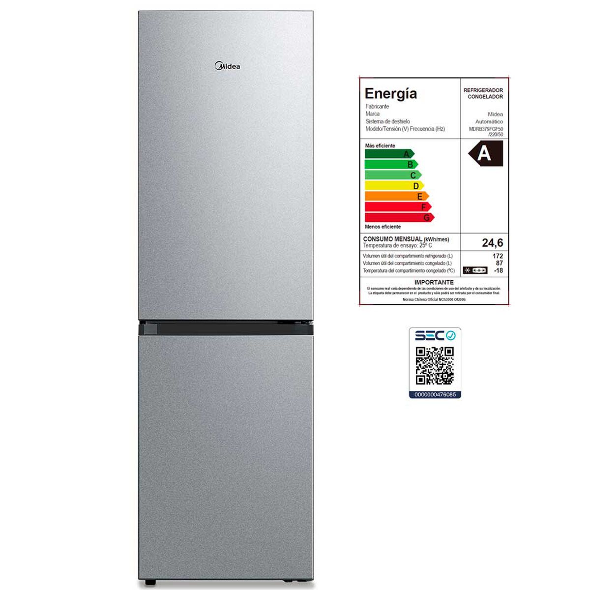 Midea Refrigerador No Frost 259 lts. MDRB379FGF50 180x54.7CM