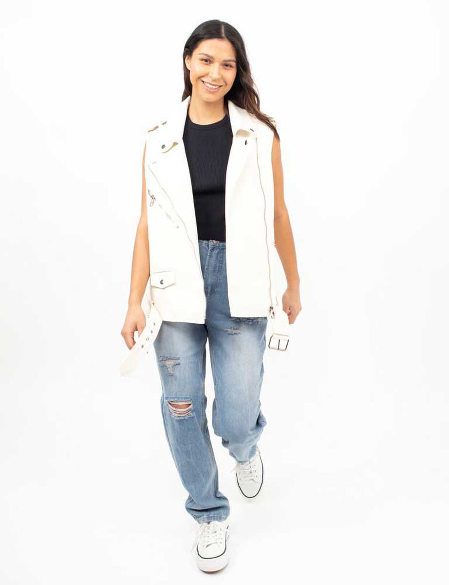 Chaqueta Biker Ecocuero Oversized Sin Mangas Mujer Icono
