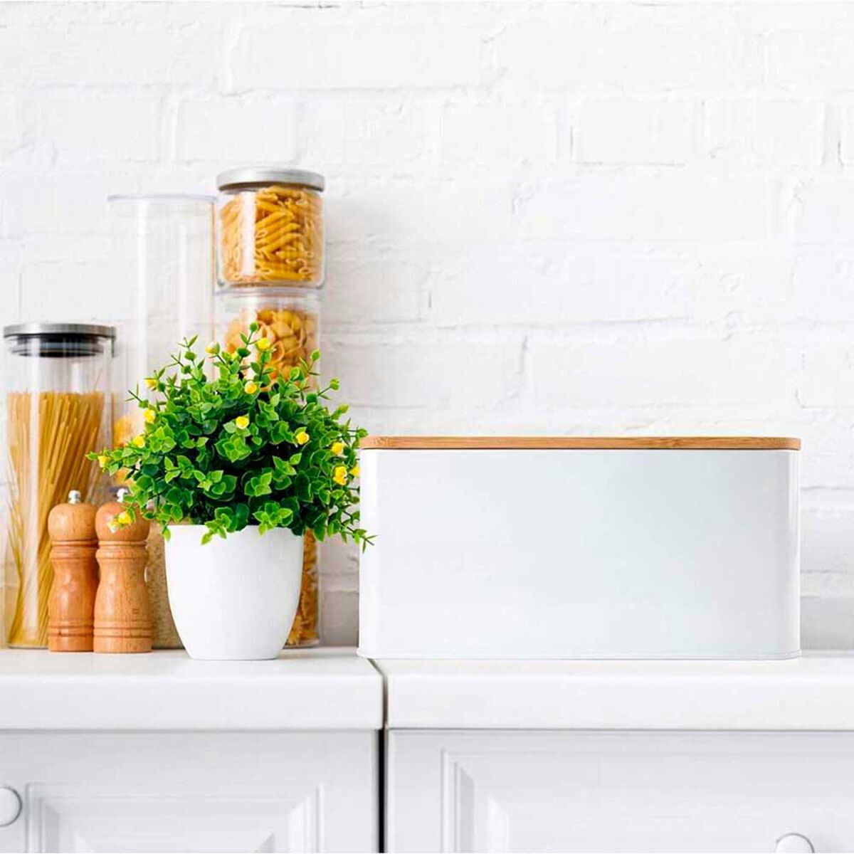 Panera Met&aacute;lica con Tapa Bamboo Simplit Blanco