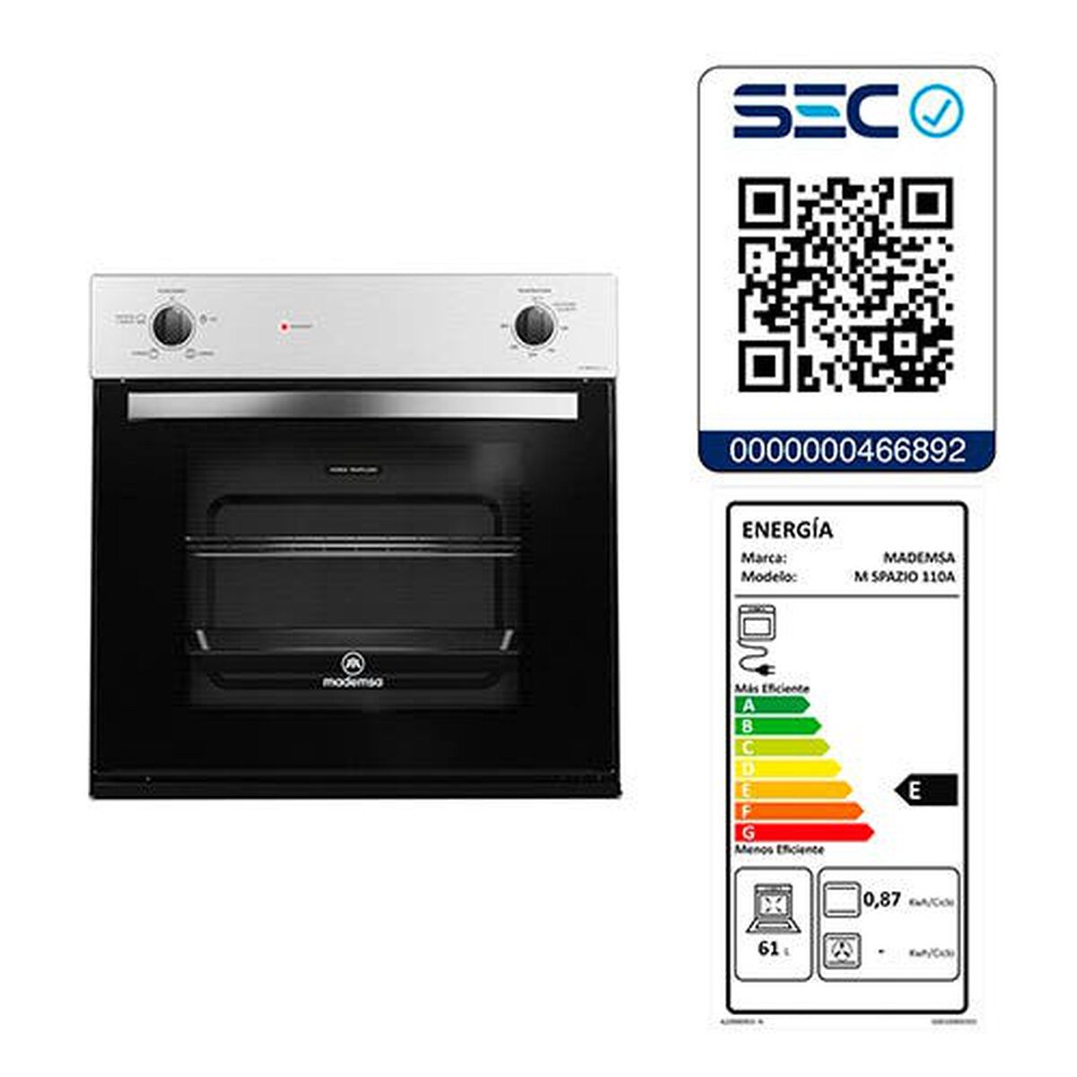 Horno Empotrable Eléctrico Mademsa M SPAZIO 110A 66 lts.