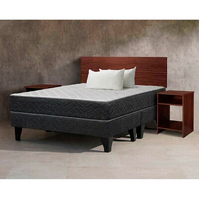 Combo Cama Europea Celta 2 Plazas BD Cadiz + Respaldo + 2 Veladores Casanova 2 Plazas + Pack Almohadas Casa Linda