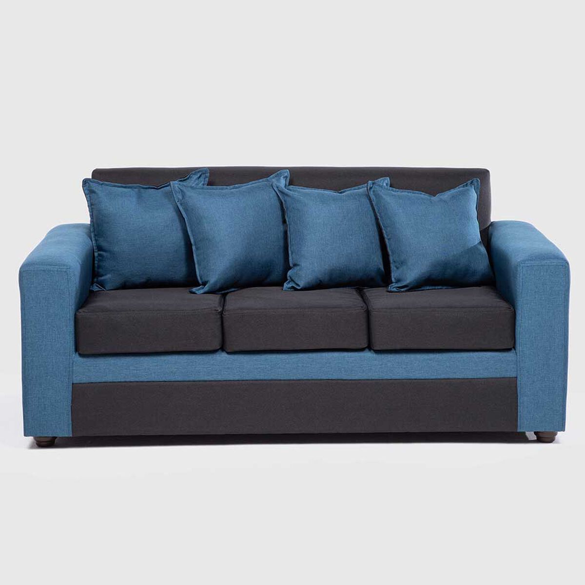 Juego de Living Almore Paris Sofá 3 Cuepos + Dos Pouf 1 Cuerpo Azul Negro