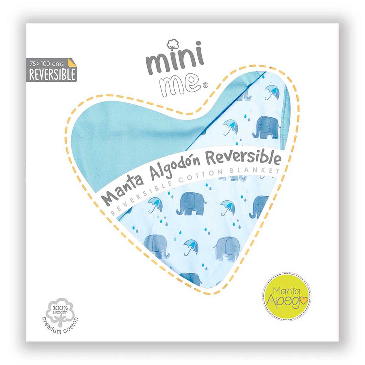 Manta algodón reversible Elefantes