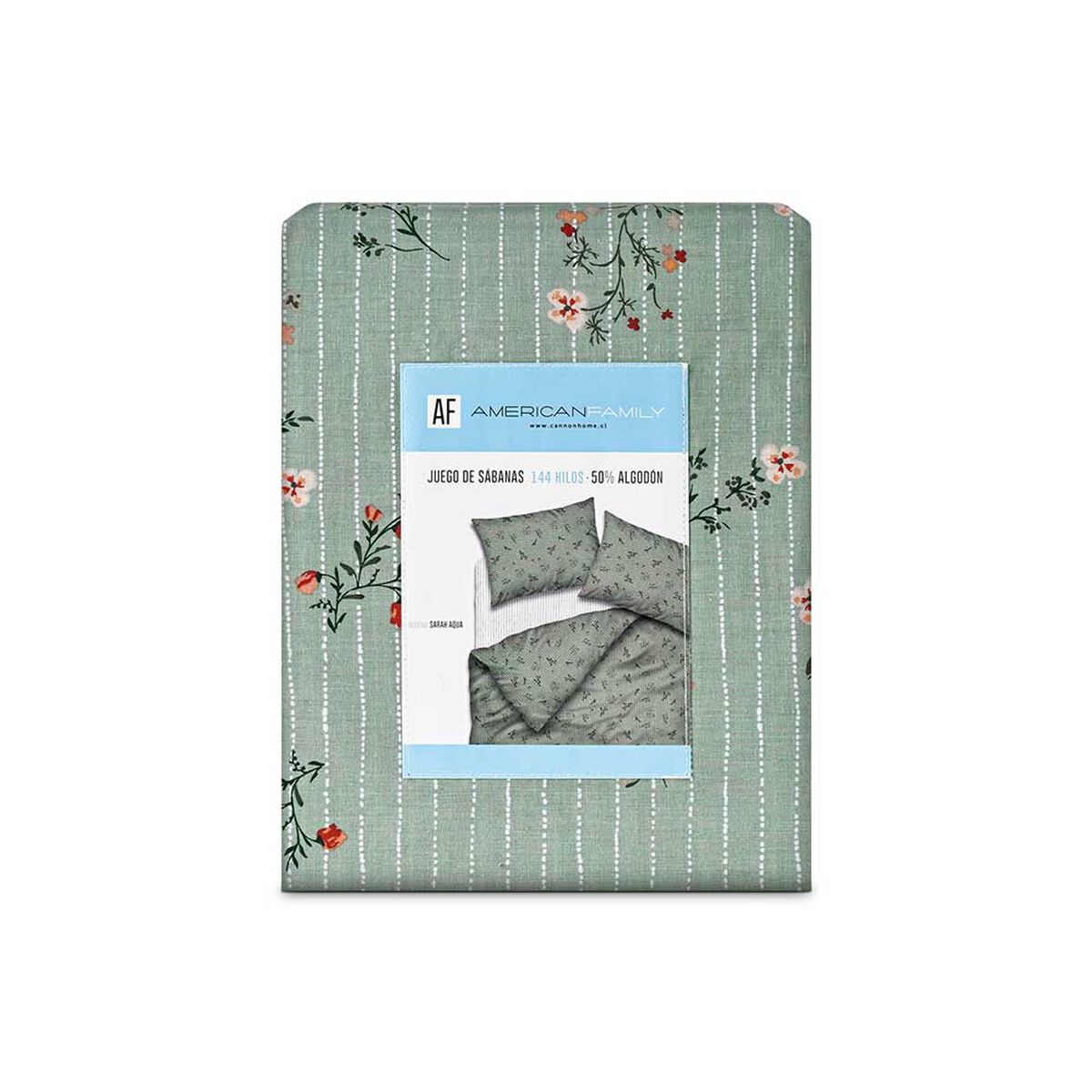 Juego de Sábanas American Family 144 Hilos 1,5 Plazas Sarah Turquesa