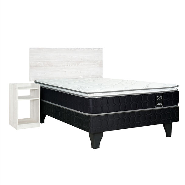 Cama Europea Celta 1,5 Plazas Black Soul + Respaldo + Velador Alba White