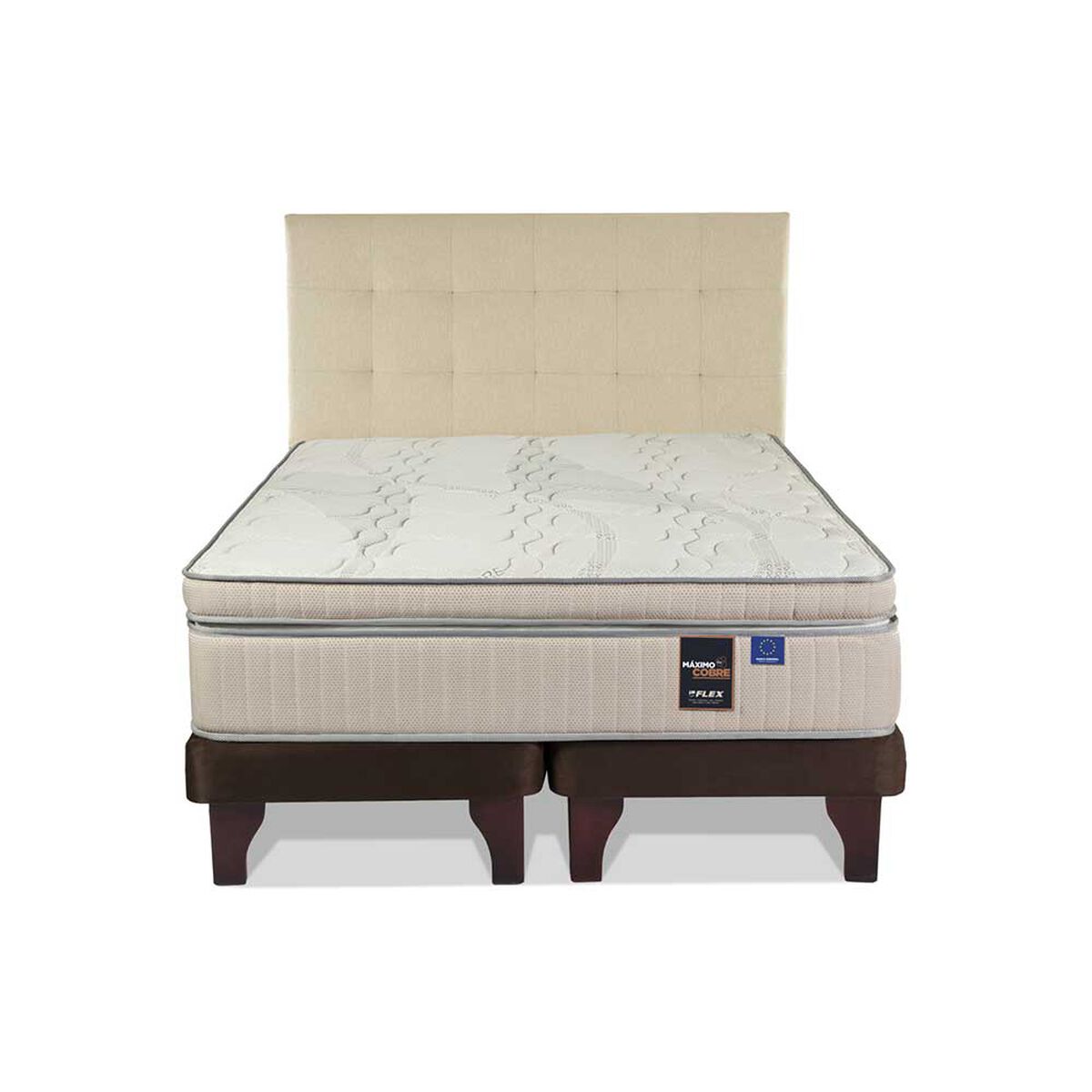 Cama Europea Flex Base Dividida King Máximo Cobre + Respaldo Design Crudo