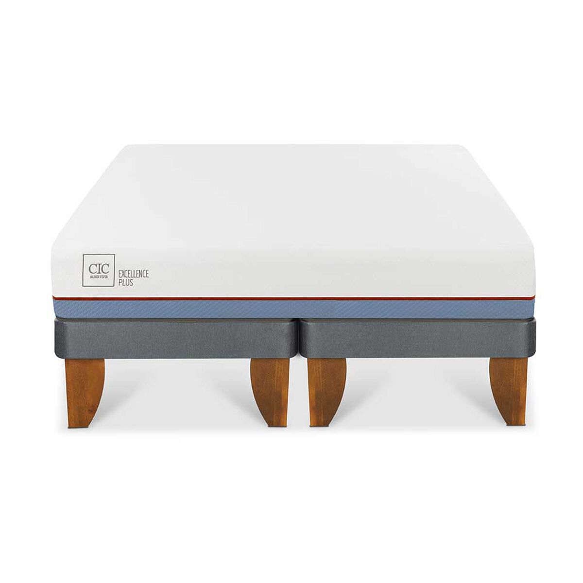 Combo Cama Europea CIC Base Dividida 2 Plazas Excellence Plus + Respaldo + 2 Veladores Casanova 2 Plazas Jequitiba
