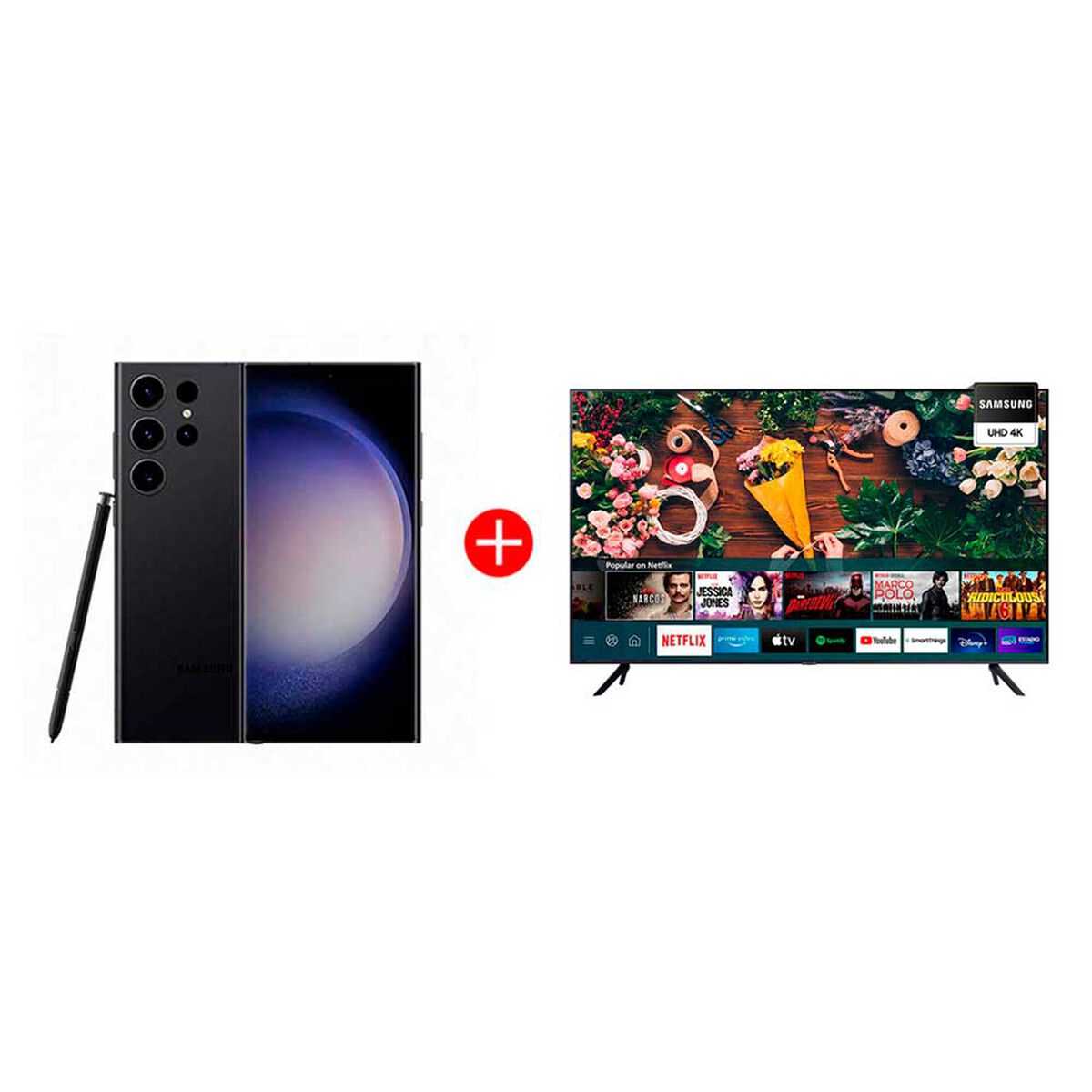 Combo Celular Samsung Galaxy S23 Ultra 512GB 6,8" Phantom Black Liberado + LED 43" Samsung UN43AU7090 Smart TV 4K UHD 2022