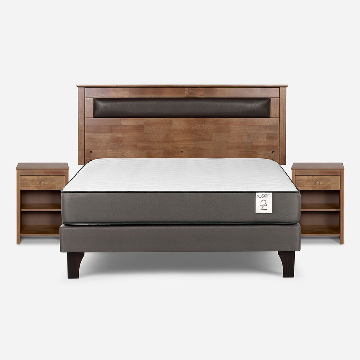 Cama Europea Rosen 2 Plazas New Style 2 Plus + Respaldo + 2 Veladores Ferrara