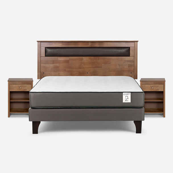 Cama Europea Rosen 2 Plazas New Style 2 Plus + Respaldo + 2 Veladores Ferrara