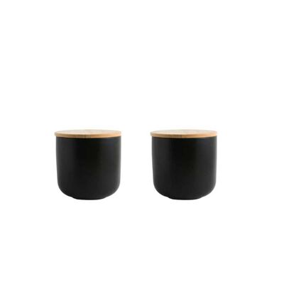 Pack 2 Contenedores de Alimento Simplit Cerámica Tapa Madera S Negro