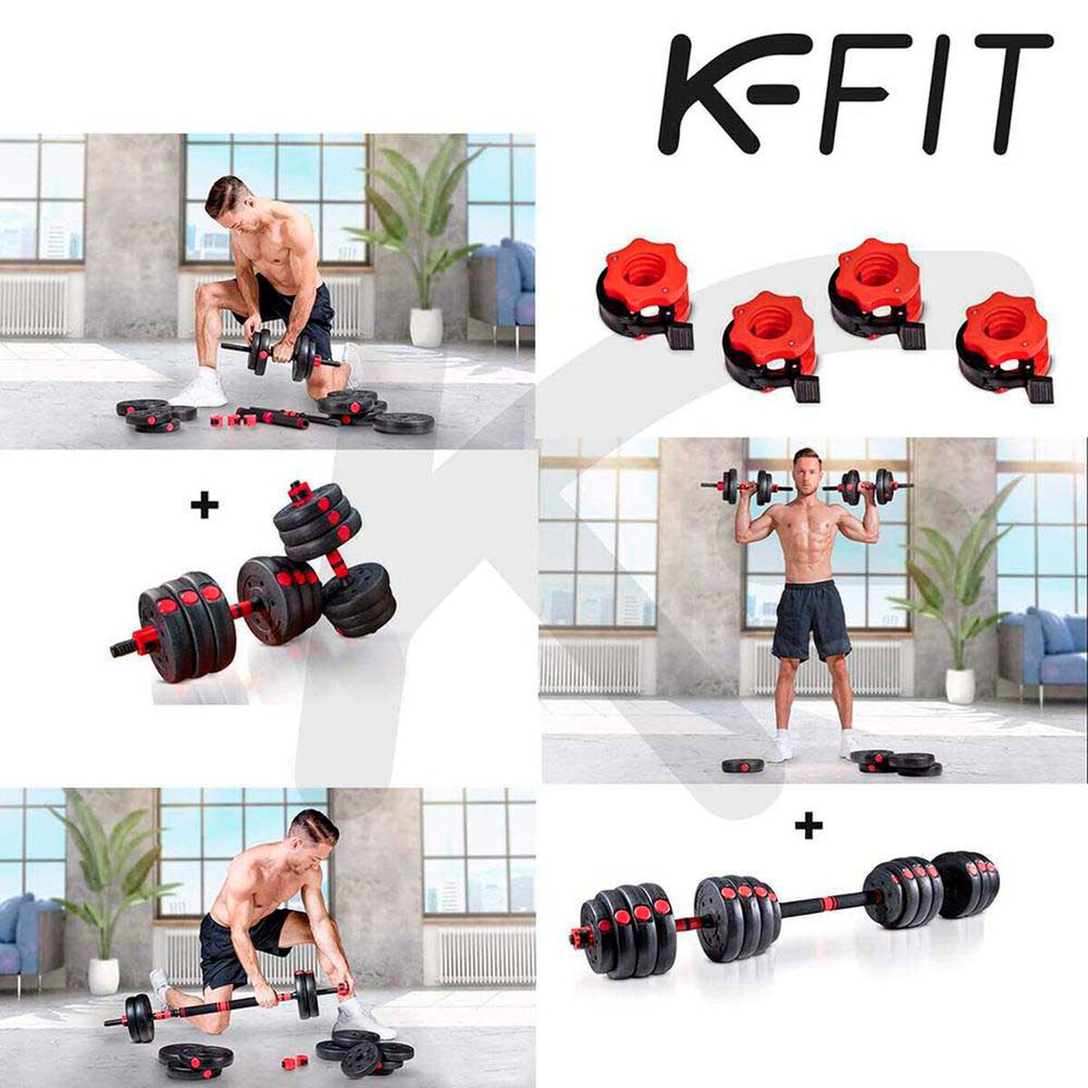 Set de Mancuernas K-FIT con Barra Ajustable 30Kg