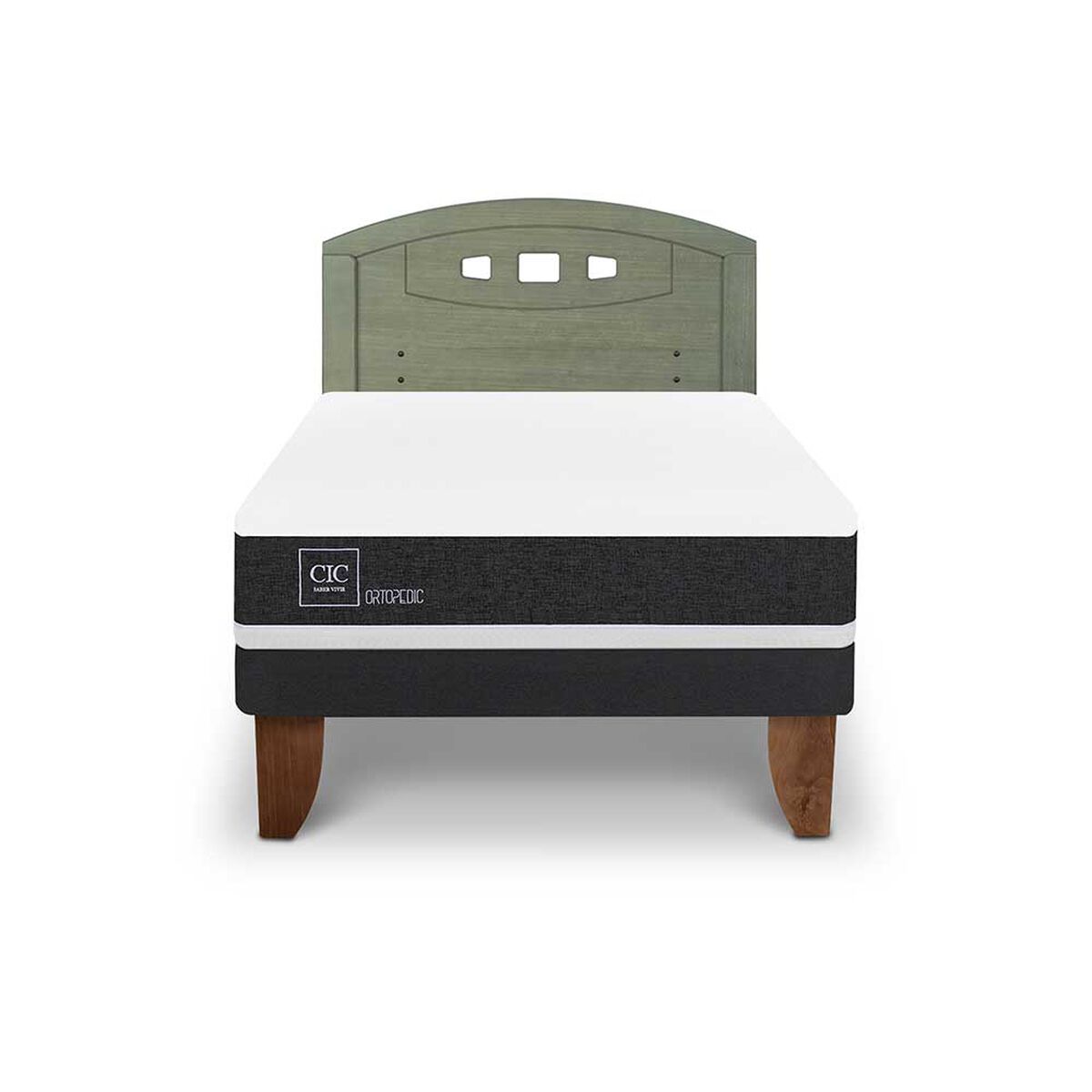 Cama Europea CIC 1,5 Plazas Ortopedic + Respaldo Gales Olivo