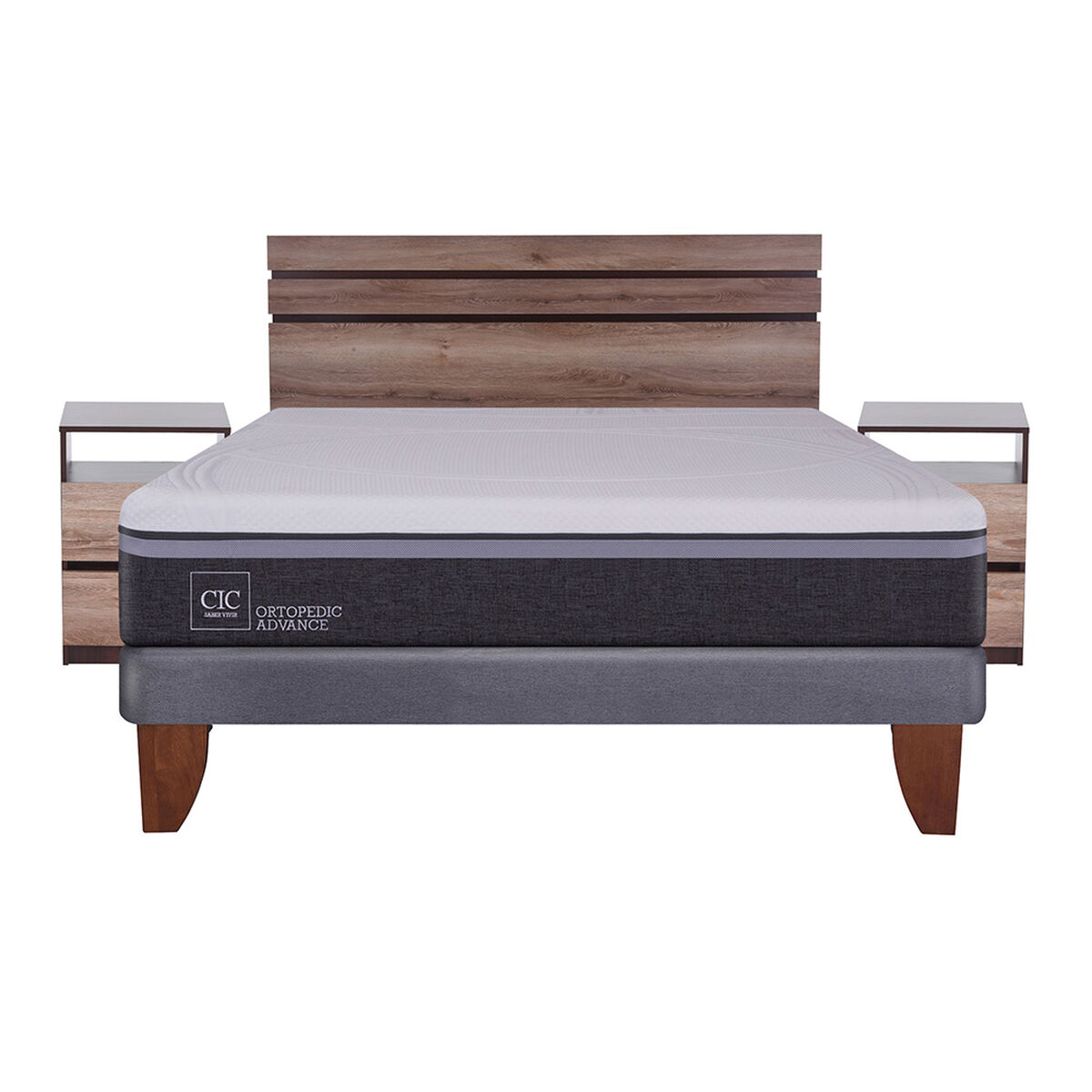 Cama Europea CIC 2 Plazas Ortopedic Advance + Respaldo + 2 Veladores