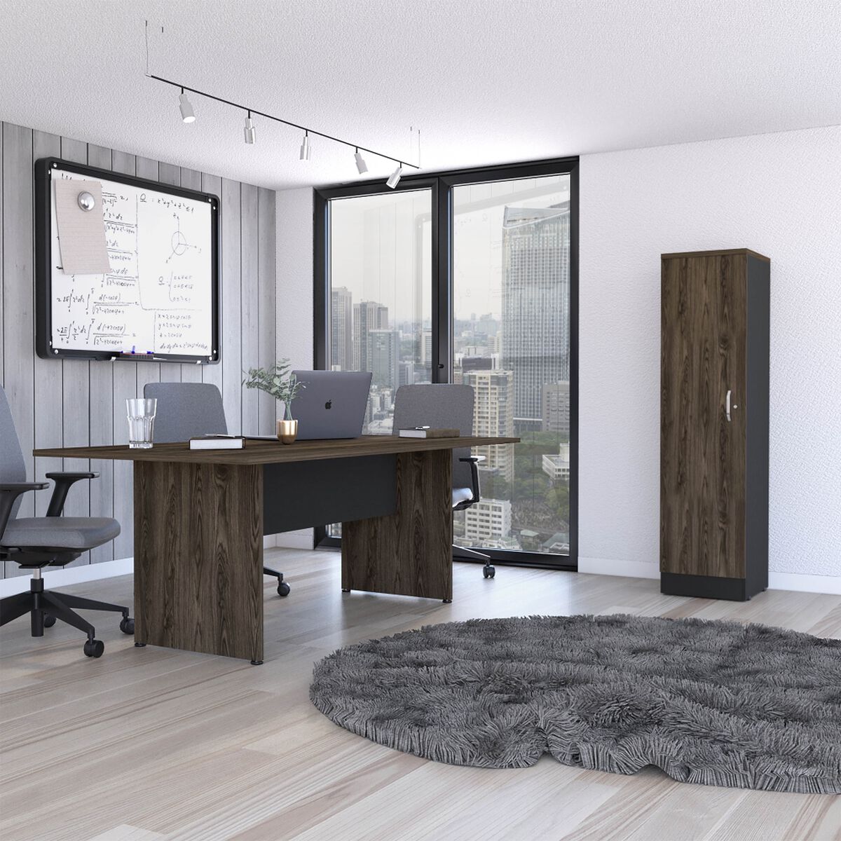 Combo Oficina Mesa Reuni&oacute;n + Biblioteca 1 Puerta Negro TuHome Home Office