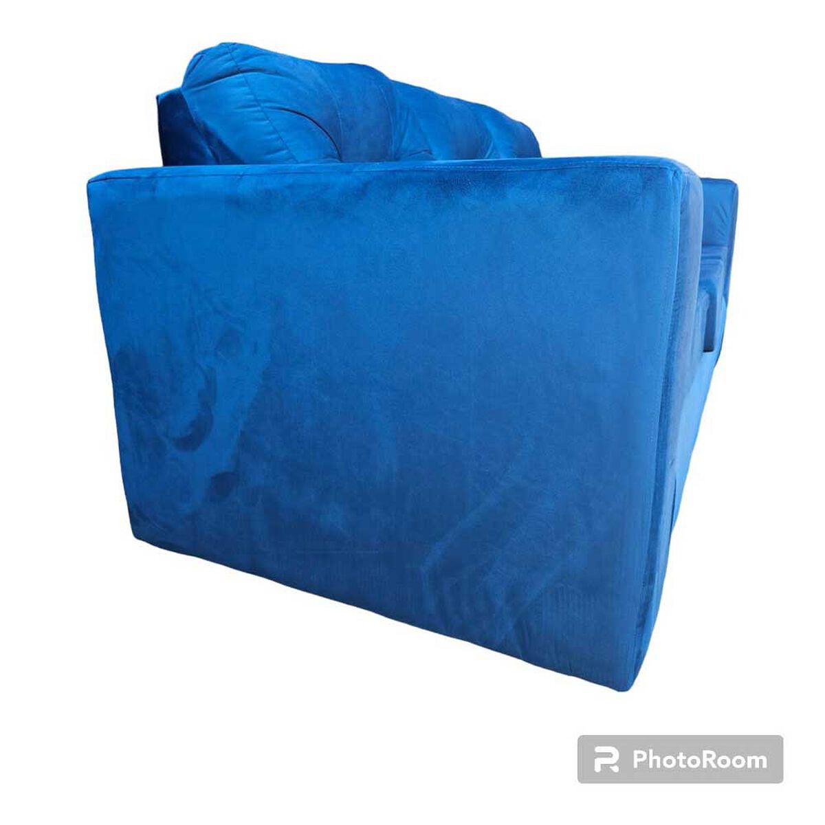 Juego de Living Kea Nize Sofá 3 Cuerpos + Dos Pouf Felpa Azul Petróleo