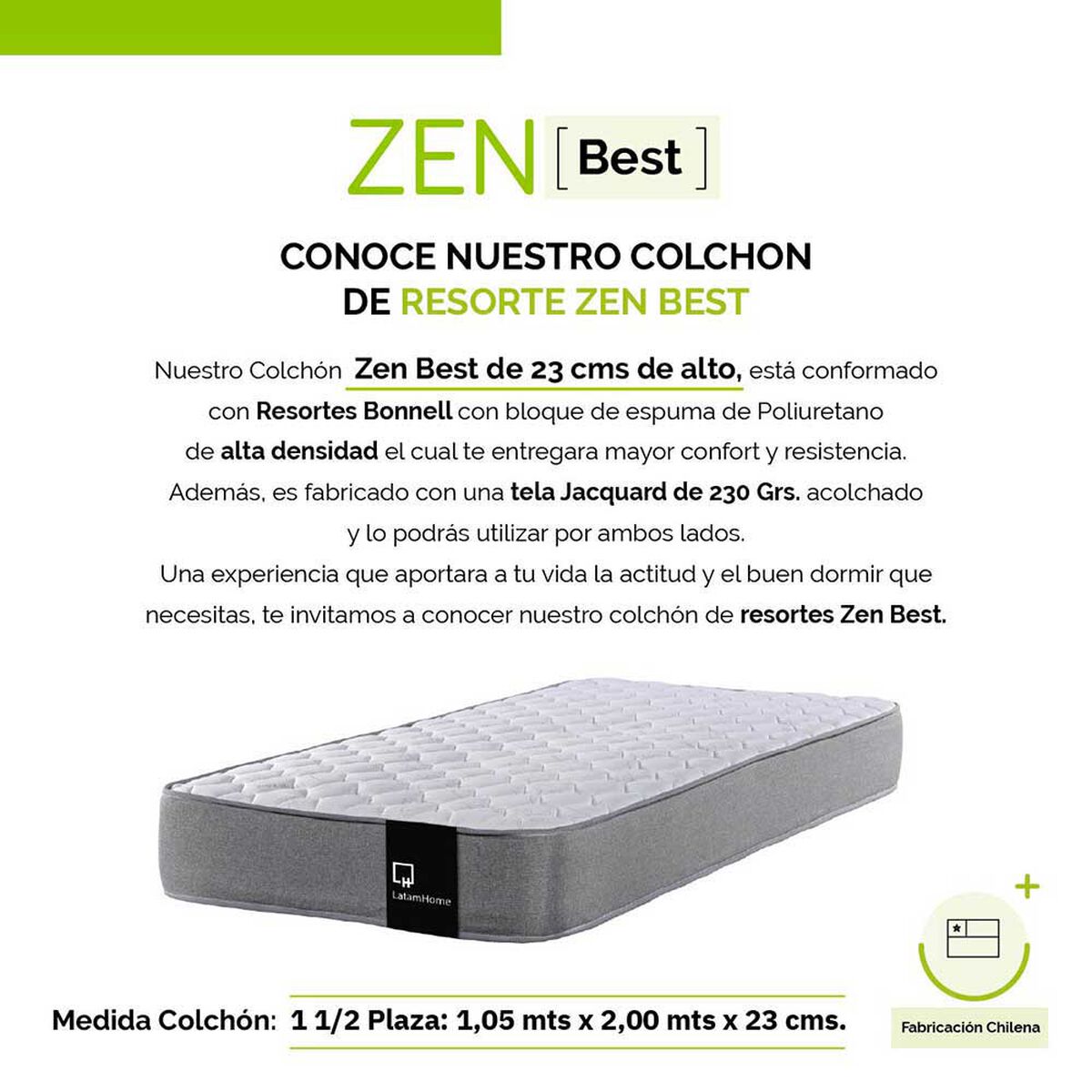 Cama Europea Latam Home 1,5 Plazas Zen Best Azul