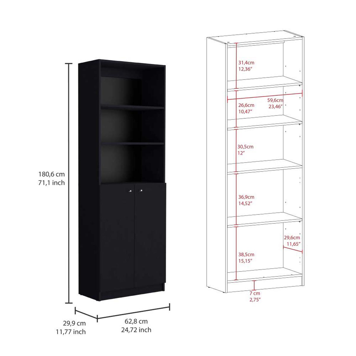 2 Estantes 2 Puertas + Estante 45 cm TuHome Home Wengue