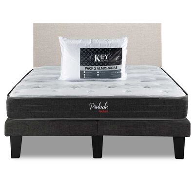 Combo Cama Europea Prelude Radiant 2 Plazas Normal + Respaldo Praga Arena + Pack Almohadas