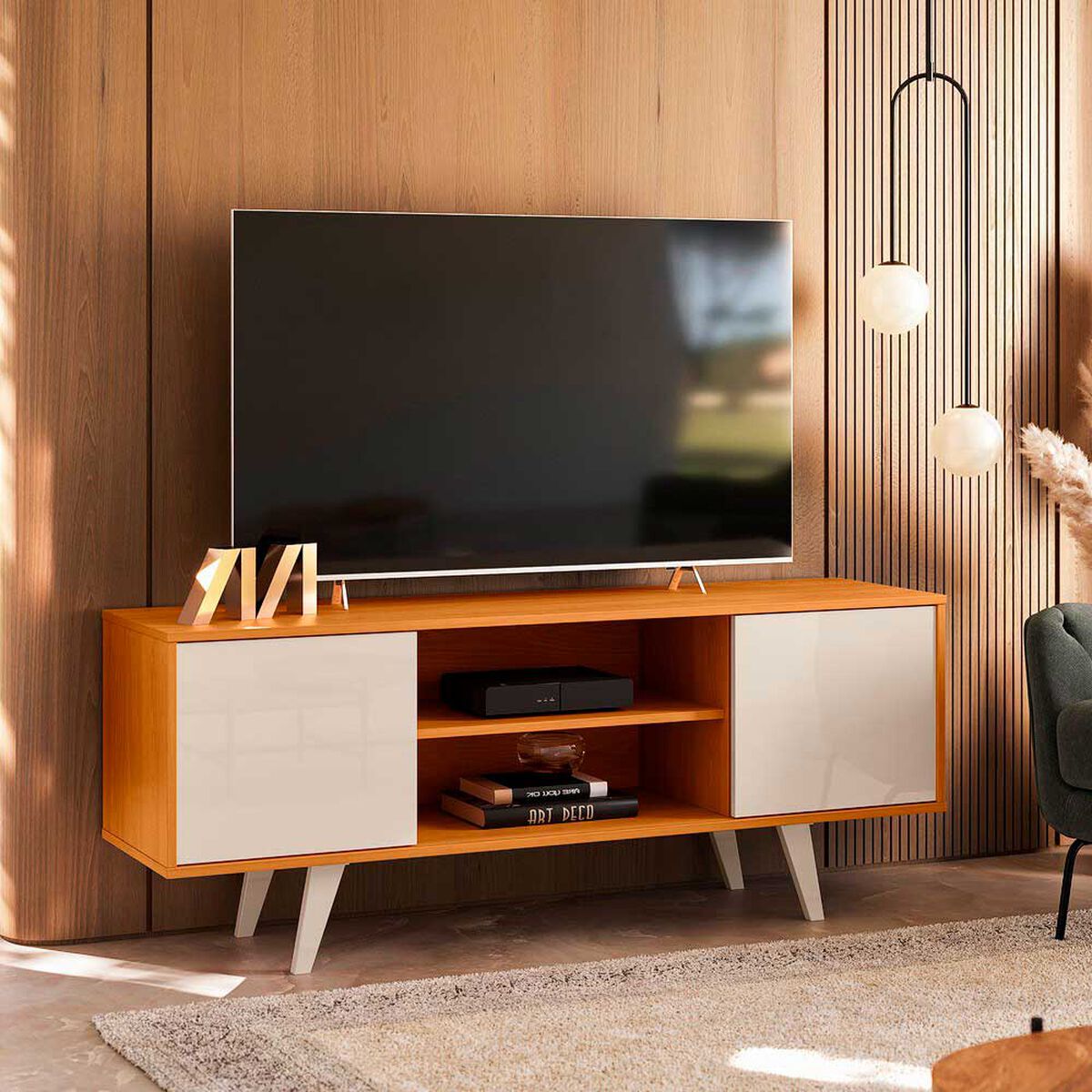 Rack TV Lisboa Altavision Hasta 50" Café Claro Blanco
