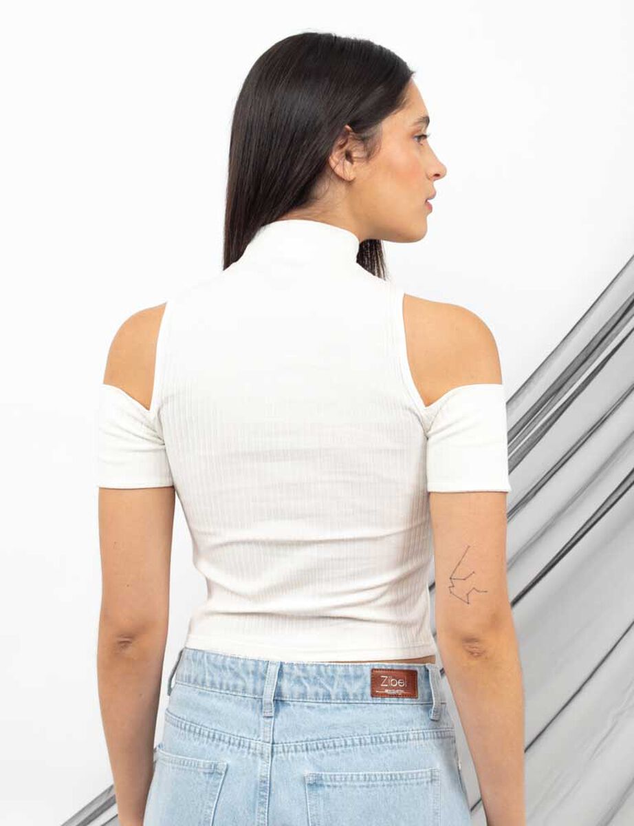 Polera Crop Cuello Perkins Hombros Descubiertos Mujer Zibel
