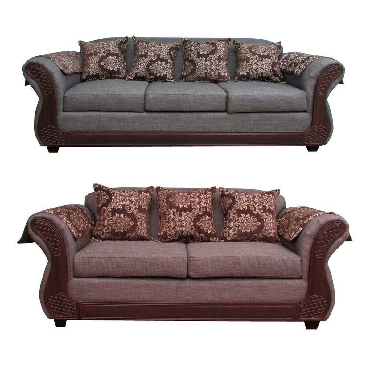 Juego de Living Almore Irlanda Sof&aacute; 3 Cuerpos + Sof&aacute; 2 Cuerpos Gris