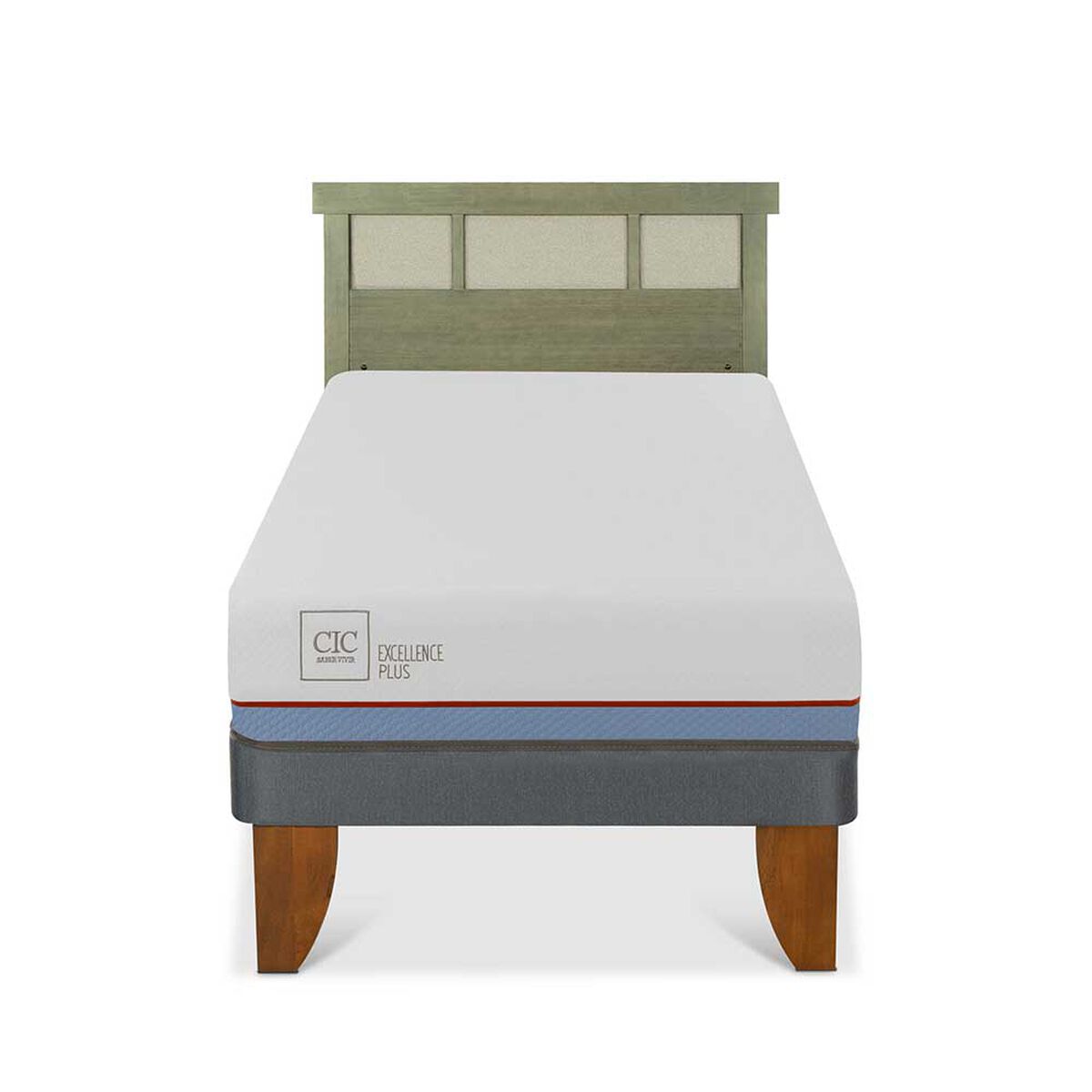 Cama Europea CIC 1,5 Plazas Excellence Plus + Respaldo Dublin Olivo