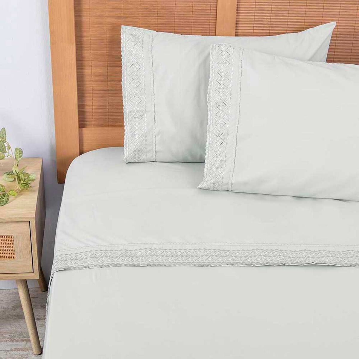 Juego de S&aacute;banas Plumetti 2 Plazas Broderie Celeste