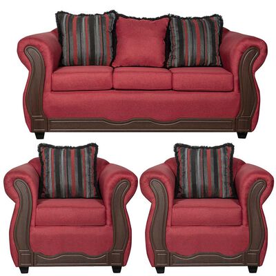 Juego de Living Black Factory Sofia Sofá 3 Cuerpos + Dos Sillones 1 Cuerpo Burdeo