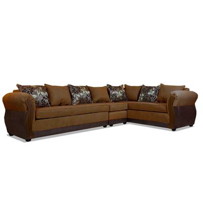 Sofá Seccional Modular Elegant Detail Girona 7 Cuerpos Tela/PU Café