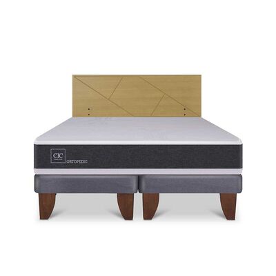 Cama Europea CIC Base Dividida 2 Plazas Ortopedic + Respaldo Villarrica Mostaza
