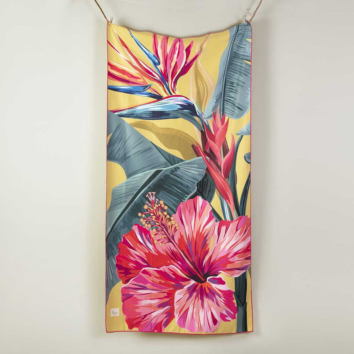 Toalla de Playa con Bolso SoHome Hibiscu 90 x 180 cm Amarillo