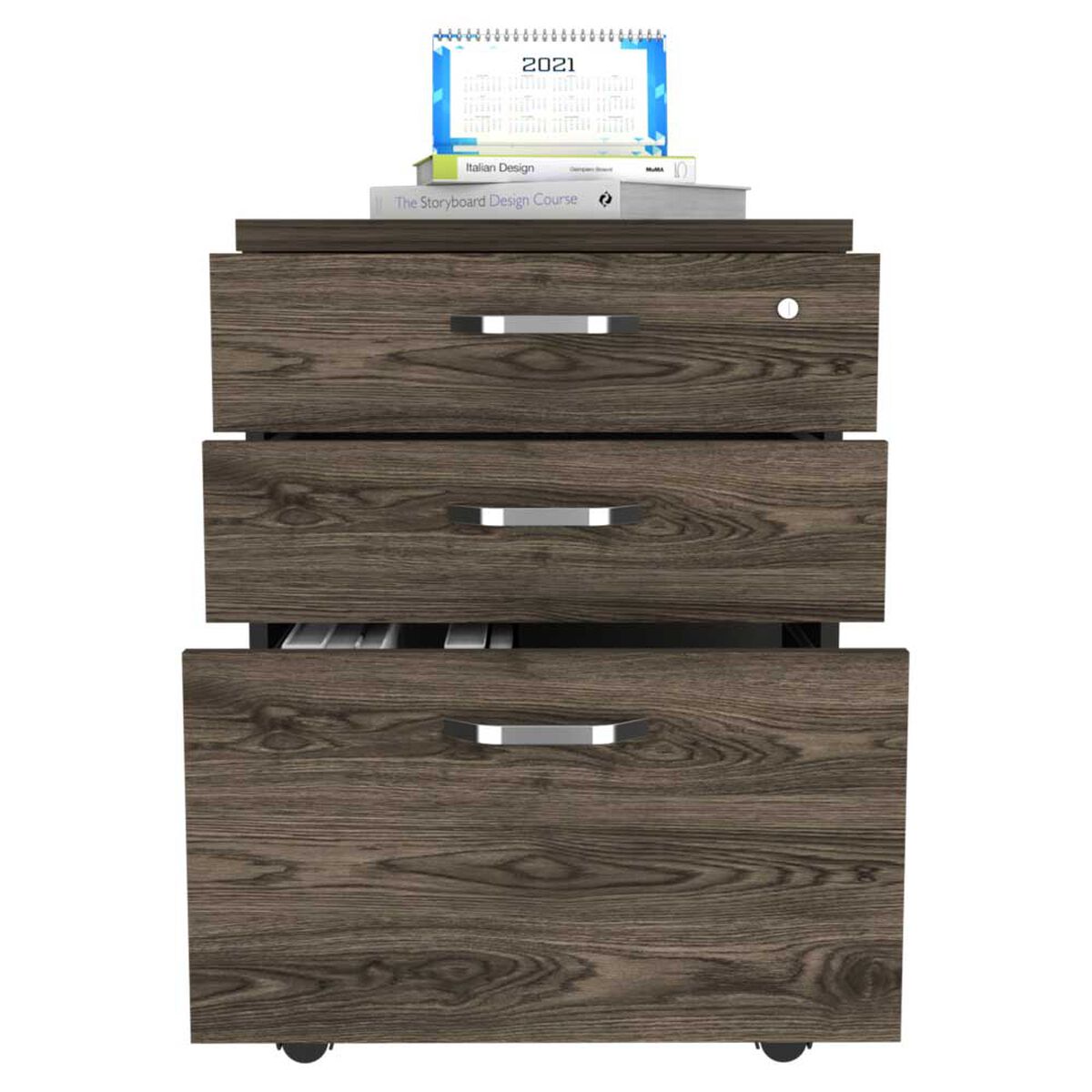 Mueble Archivador TuHome Home Office 3 Cajones Negro Soft Coñac