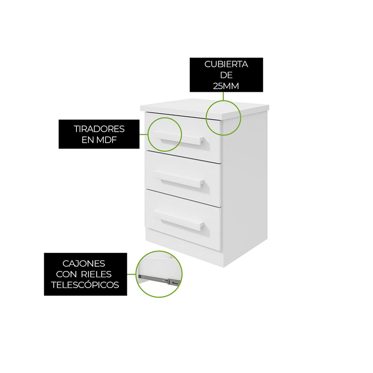 Velador Di Poretti Design Baiao 3 Cajones Blanco