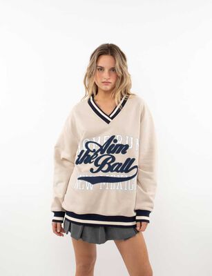 Imagen 1 del producto Polerón Oversized Con Estampado Mujer Icono Beige