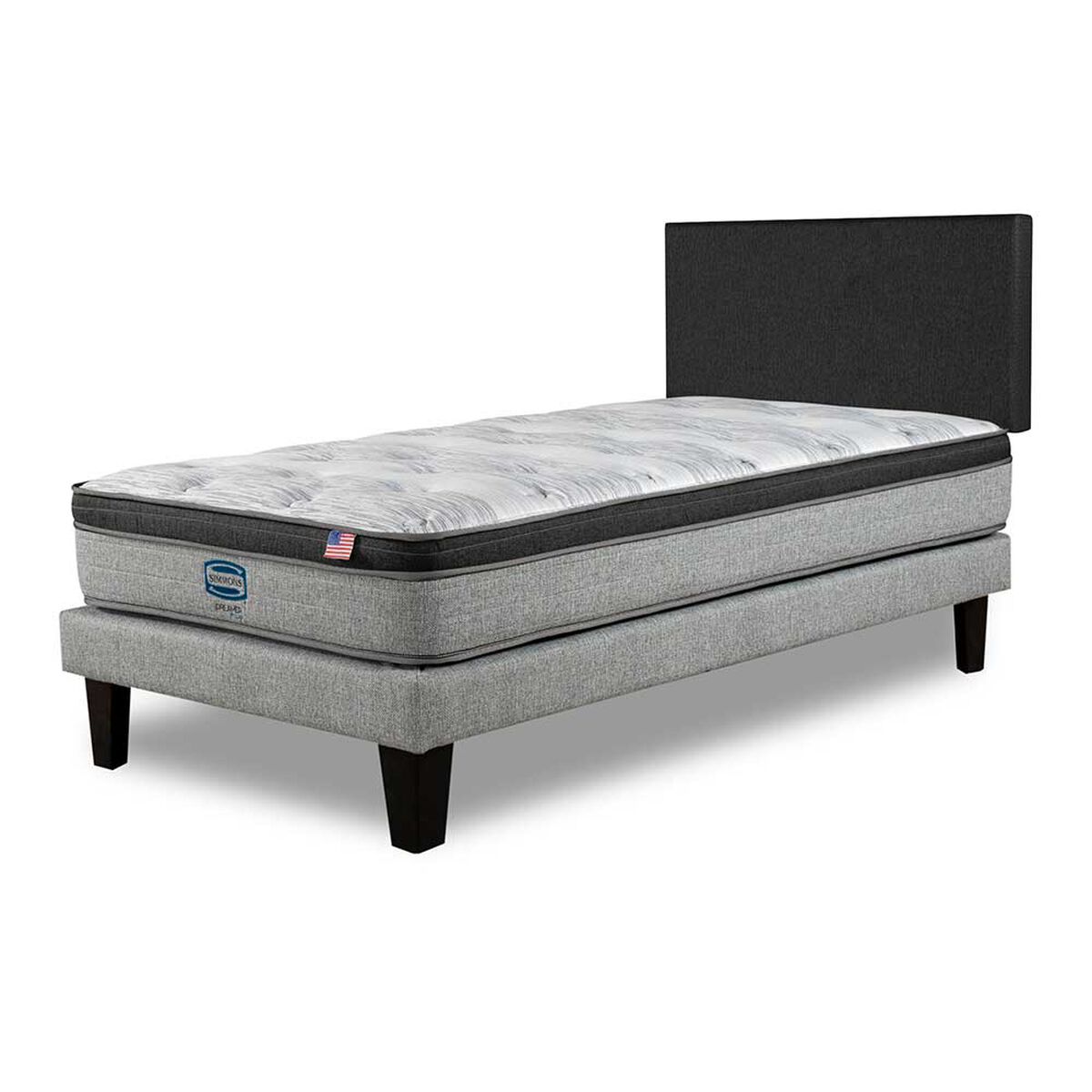 Cama Europea Simmons 1,5 Plazas Dreamer Plazasus Box + Respaldo Praga Marengo