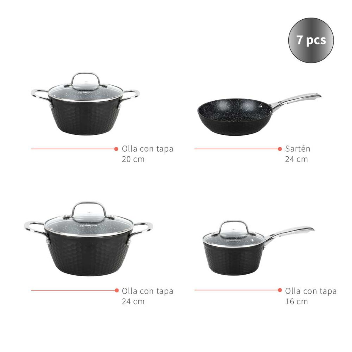 Batería de Cocina Aluminio Forjado Simplit Black Copper 7 Piezas Negro