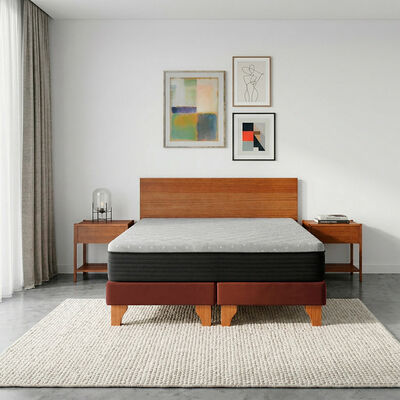 Cama Europea Latam Home 2 Plazas New Top Tela Velvet Chocolate + Maderas Orion