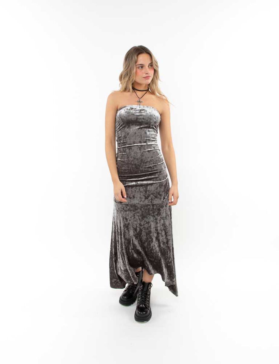Vestido Maxi Strapless Terciopelo Plush Mujer Icono